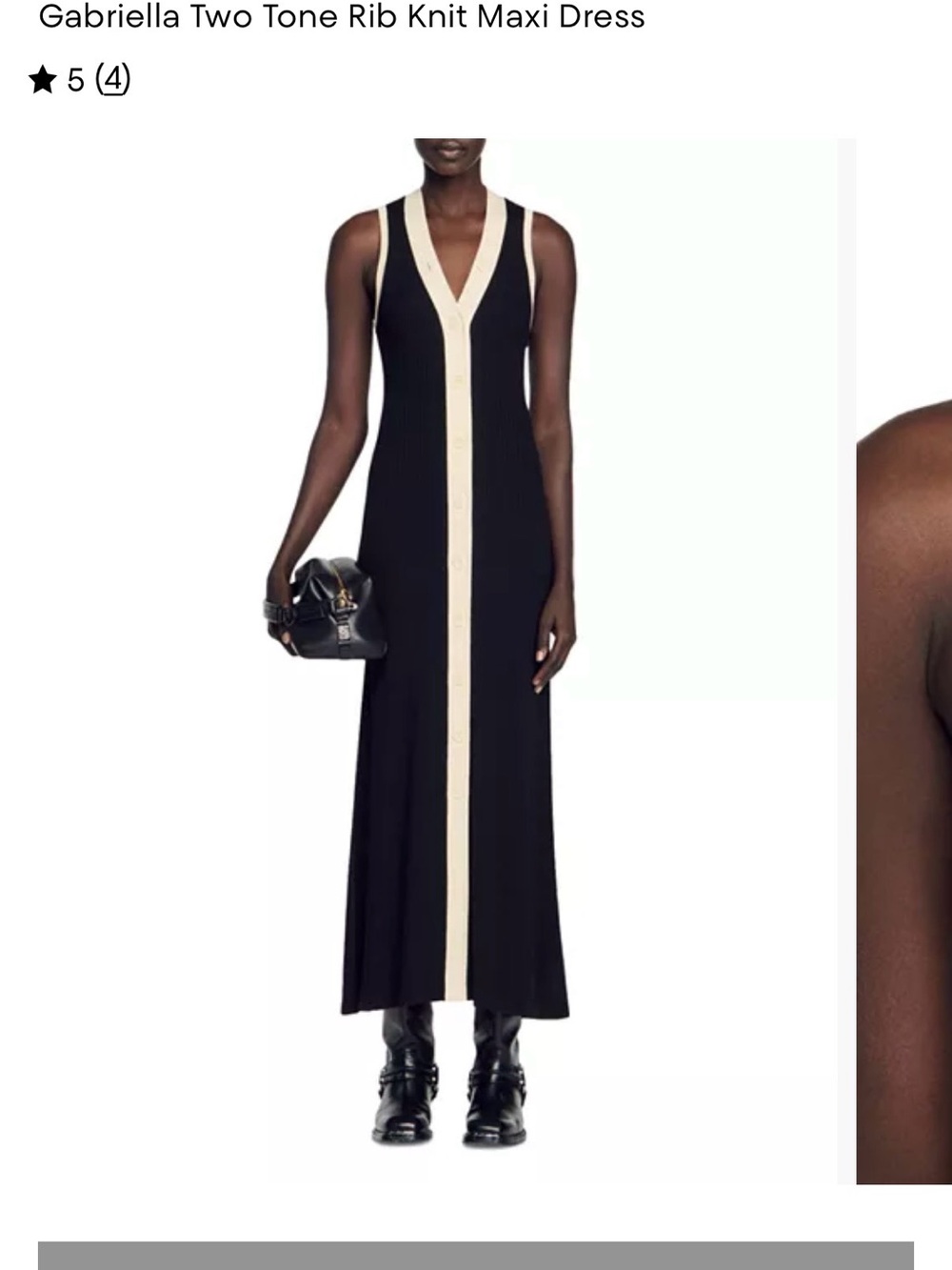 Sandro Gabriella Black & Cream Rib-Knit Maxi Dress